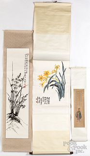 Six oriental watercolors and scrolls