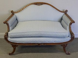 Mahogany Carved and Upholstered Settee with