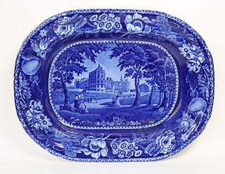 Ralph Halls Deep Blue Historical Staffordshire Platter "Palace of Saint Germain, France"