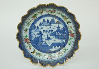 Canton Clobbered Lotus Dish, 19th Century