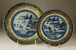 Two Clobbered Canton Plates, late 18th Century
