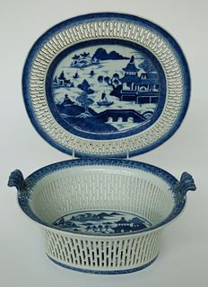 Canton Reticulated Fruit Basket and Tray, late 18th Century