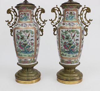 Pair of Ormolu Mounted  Chinese Export Famille Rose Vases, circa 1840
