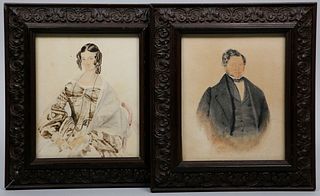 Pair of American Miniature Watercolor Portraits of Miss Wolsey and Wm McCowell