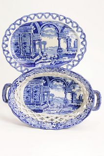 "Ancient Rome" Pearlware Reticulated Chestnut Basket and Underplate, circa 1800