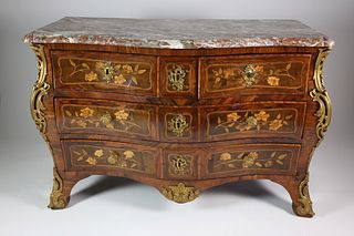 Antique French Louix XV Style Ormolu Mounted Marble Top Chest of Drawers, 19th Century