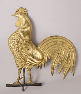 Molded Copper Gilded Rooster Weathervane, Cushing & Son, Waltham, MA, circa 1880