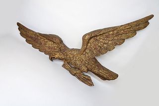 Large and Heroic Carved Giltwood Spread Winged American Eagle Plaque