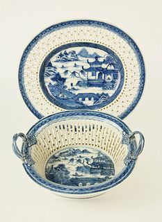 Canton Reticulated Fruit Basket and Tray, late 18th Century