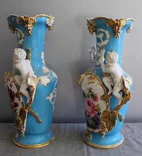 Pair of Old Paris Porcelain Paint & Gilt