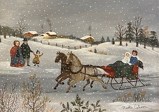 Martha Cahoon Oil on Masonite "Winter Sleigh Ride"
