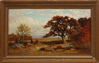 William Ferdinand Macy Oil on Canvas "Fall Landscape . . . the Road Less Traveled"