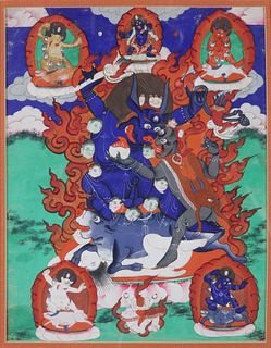 Antique Erotic Tibetan Thangka Gouache on Paper
