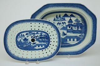 Canton Meat Platter and Strainer, 19th Century