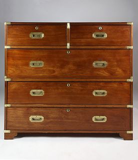 English Two Part Mahogany Brass Bound Campaign Chest, 19th Century