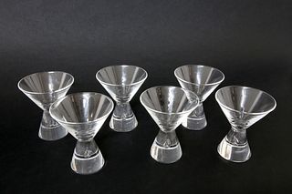 Set of Six Signed Steuben Martini Glasses