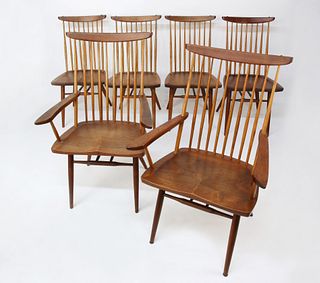 Set of Six George Nakashima "New" Chairs in Black Walnut and Hickory, circa 1962