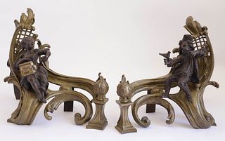 Pair of Louis XV Style Bronze Chenets, 19th Century
