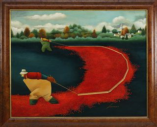 Lowell Herrero Acrylic on Canvas "Cranberry Harvest"