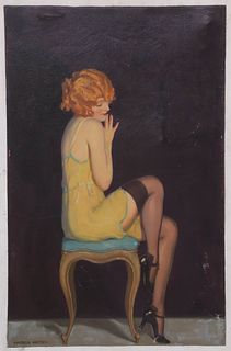 Hayden Hayden Oil on Canvas, "Young Woman in Yellow Chemise"