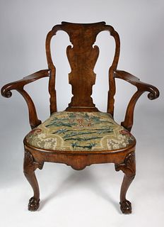 George II Carved Walnut Open Armchair, 2nd Quarter 18th Century