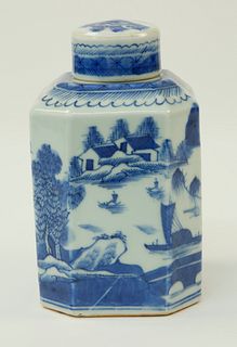 Canton Hexagonal Tea Caddy, 19th Century