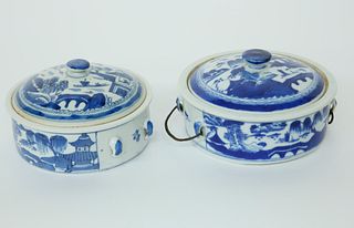 Two Canton Vegetable Dishes with Lids, 19th Century