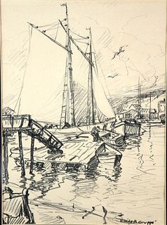 Emile Albert Gruppe Graphite on Paper "Gloucester Harbor"