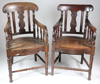 Near Pair of Chinese Export Ironwood Armchairs, mid 19th Century