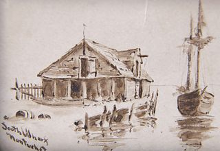 Early Watercolor Sketch "South Wharf Nantucket", circa 1910