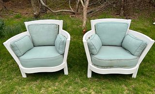 Pair of Weatherend "Westport Island" High-Back Armchairs in High-Gloss White Finish