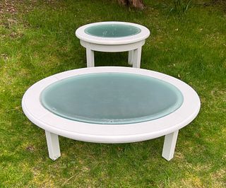 Two Weatherend "Little Westport" Cocktail Tables with Beach Glass Inserts