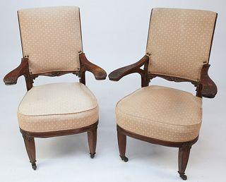 Pair of Art Nouveau Carved and Polychromed Armchairs, early 20th Century