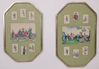 Pair of Chinese Export Watercolor on Pith Paper Paintings, 19th Century