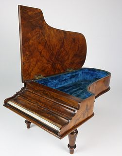 Antique Miniature Burlwood Grand Piano Jewelry Box