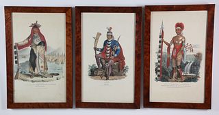 Three James Otto Lewis Hand Colored Native American Indian Chief Lithographs