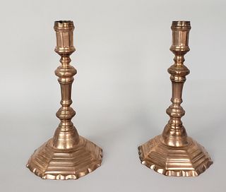 Pair of Fine Early 18th Century French Bell Metal Candlesticks