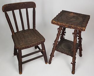 Antique American Sailor Made Nautical Folk Art Ropework Captain's Chair & Table, 19th century