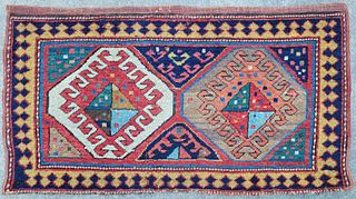 Antique Caucasian Kazak Mafrash Pile Bag Face Carpet, circa 1900