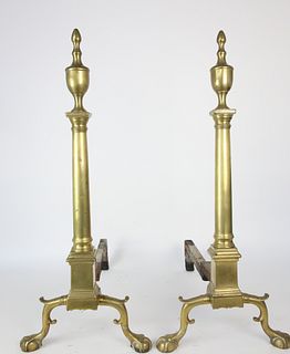 Pair of Newport Rhode Island Chippendale Brass Andirons, circa 1780