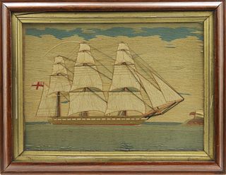 British Sailor's Woolwork "Royal Navy Frigate", circa 1830