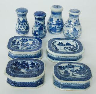 Four Sets of Canton Open Salts and Peppers, 19th Century