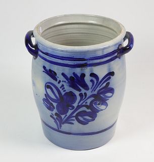 American Cobalt Blue Stoneware Decorated Water Cooler, late 19th Century