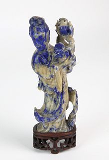 Carved Sodalite Figure of Guanyin, 19th/20th Century