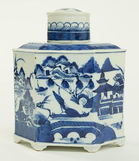 Canton Marquis-Shaped Tea Caddy, 19th Century