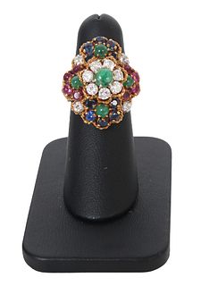 Vintage 18K Tutti Frutti Style Gemstone Ring
