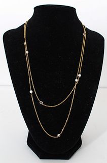 14K Gold Chain Necklace w Pearls