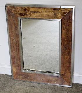 Modern Rustic Style Wood and Chrome Frame Mirror.