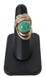 14K Yellow Gold & Green Turquoise Ring