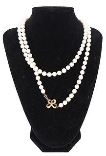 14K Bow Tie Pearl & Diamond Necklace